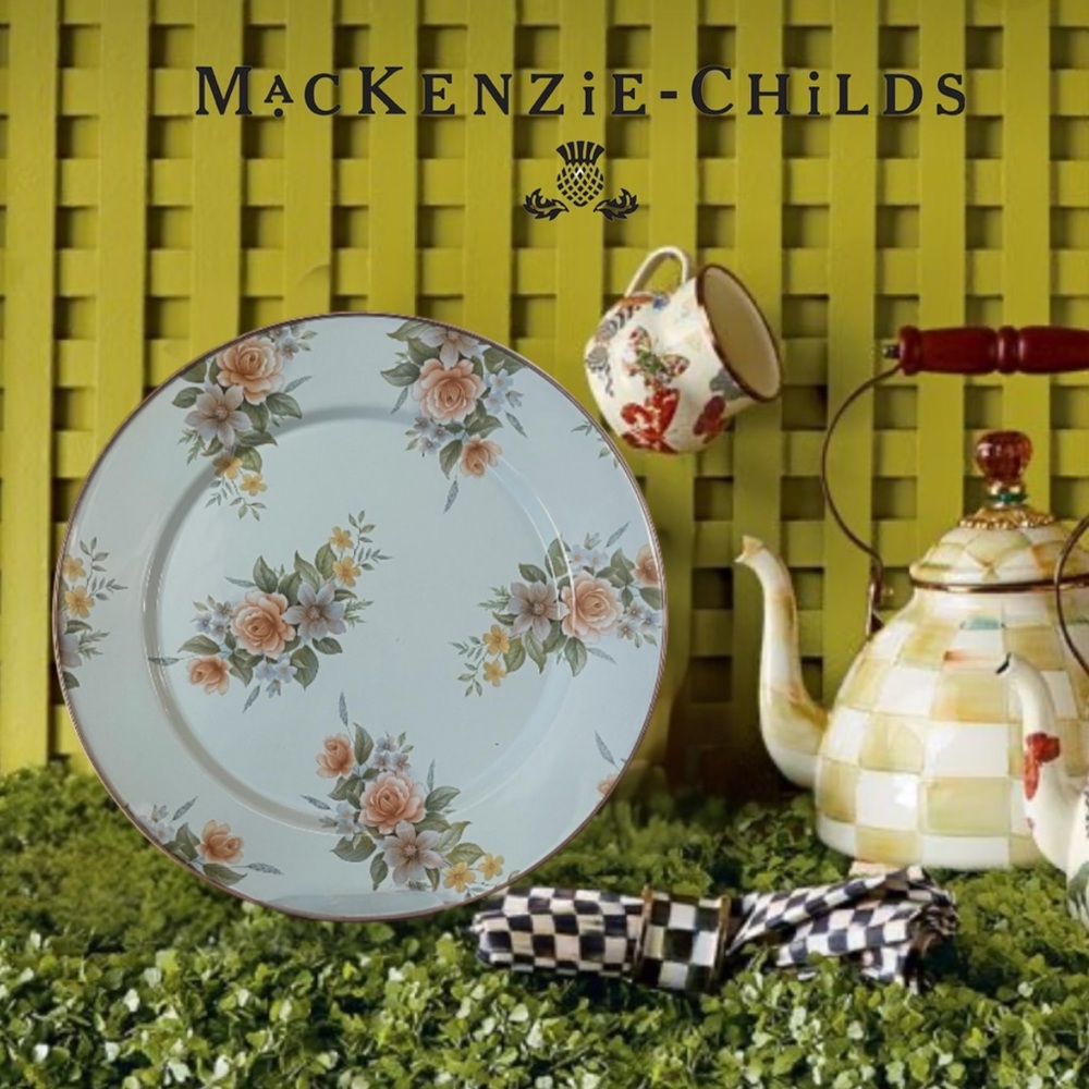 MacKenzie-Childs Vintage Pressed Flowers Camp Mackenzie Floral Enamel Charger